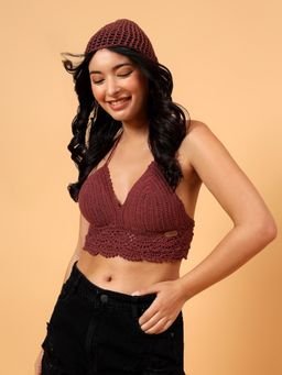 Velvery - Crochet Beach Bralette - Maroon