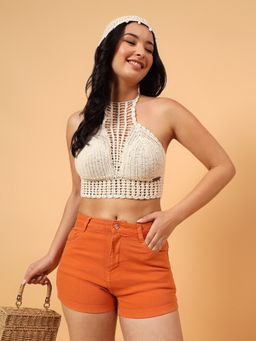 Velvery - Crochet Beachwear Trendy Bralette - Off White
