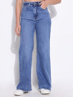 SHOWOFF - Basic Womens Solid Blue Wide Leg Jeans
