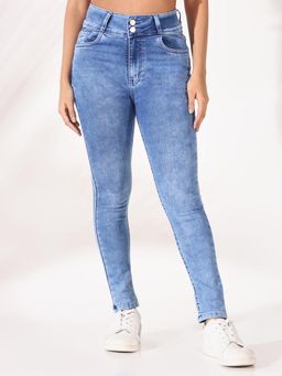 SHOWOFF - Womens Solid Blue Slim Fit Jeans