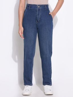 SHOWOFF - Basic Womens Solid Blue Mom Fit Jeans