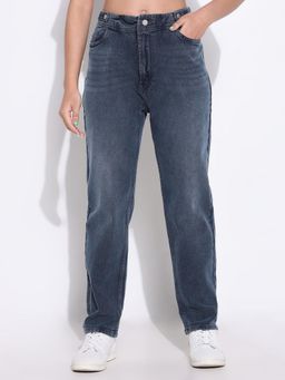 SHOWOFFFF - Basic Womens Solid Blue Straight Fit Jeans