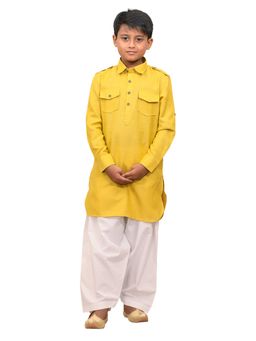 Manyavar - Boys Light Orange Blended Cotton Kurta Patiala (set Of 2)