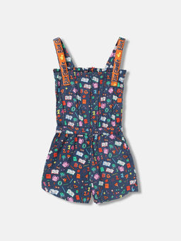 Blue Giraffe - Girls Blue Pure Cotton Shoulder Straps Playsuit