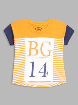 Blue Giraffe - Girls Multi-Color Pure Cotton Round Neck T-shirt