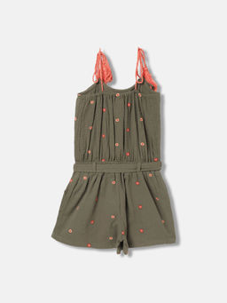 Blue Giraffe - Girls Green Pure Cotton Shoulder Straps Playsuit with Belt