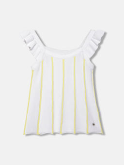 ELLE - Girls White Pure Cotton V-Neck T-shirt