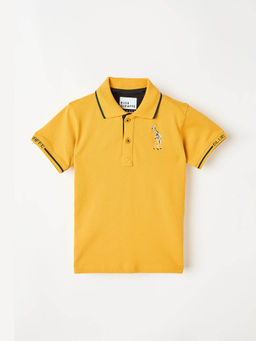 Blue Giraffe - Boys Yellow Cotton Blend Collar Neck Polo T-shirt