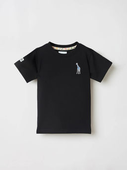 Blue Giraffe - Boys Black Cotton Blend Round Neck T-Shirt