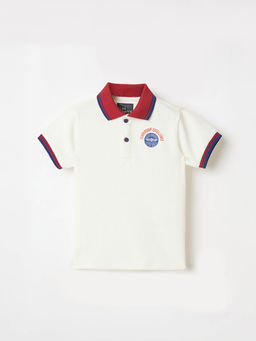 Blue Giraffe - Boys White Polyester Collar Neck Polo T-shirt