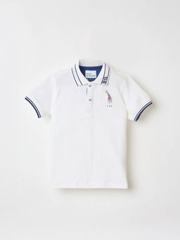 Blue Giraffe - Boys White Cotton Blend Collar Neck Polo T-shirt