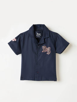 Blue Giraffe - Boys Blue Pure Cotton Notched Lapel Shirt