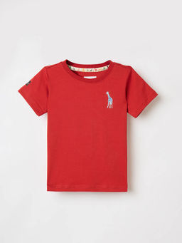 Blue Giraffe - Boys Red Cotton Blend Round Neck T-Shirt