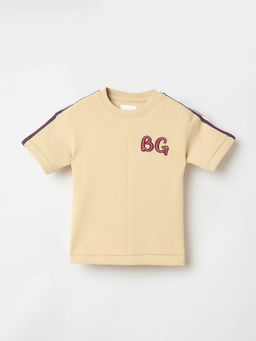 Blue Giraffe - Boys Beige Polycotton Round Neck T-Shirt