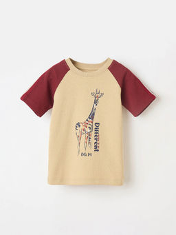 Blue Giraffe - Boys Beige Polycotton Round Neck T-Shirt