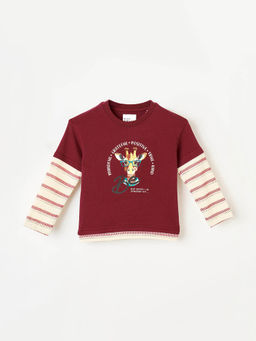 Blue Giraffe - Boys Maroon Polycotton Round Neck T-Shirt