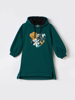 Blue Giraffe - Girls Green Polycotton Hooded Dress
