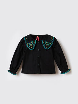 Blue Giraffe - Girls Black Pure Cotton Collar Neck Top