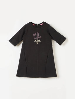 ELLE - Girls Black Polyester Crew Neck Dress