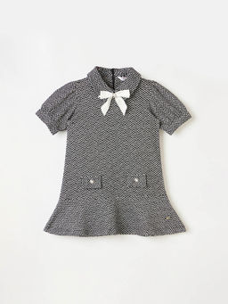 ELLE - Girls Black Pure Cotton Collar Neck Dress