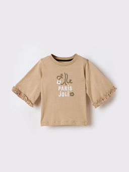 ELLE - Girls Beige Pure Cotton Round Neck Top