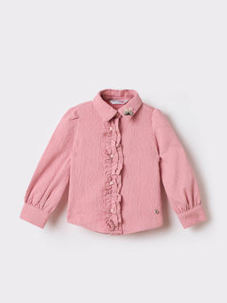 ELLE - Girls Pink Pure Cotton Collar Neck Top
