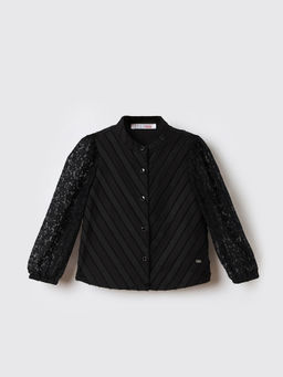 ELLE - Girls Black Pure Cotton Mandarin Neck Top