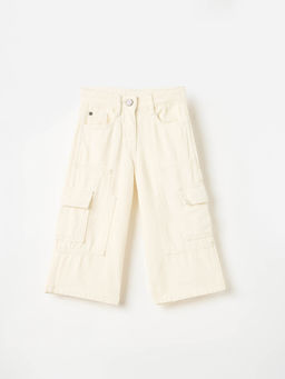 ELLE - Girls Cream Pure Cotton Cargo Jeans