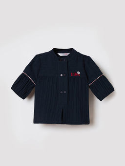 ELLE - Girls Blue Pure Cotton Mandarin Neck Top