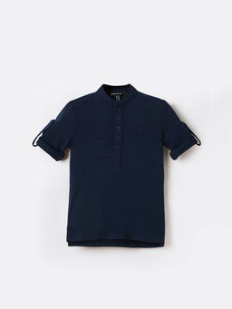 Antony Morato - Boys Blue Pure Cotton Mandarin Neck T-Shirt