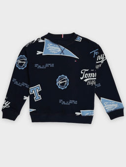 Tommy Hilfiger - Boys Blue Cotton Crew Neck Sweatshirt