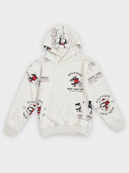 Tommy Hilfiger - Boys Grey Cotton Hooded Hoodie