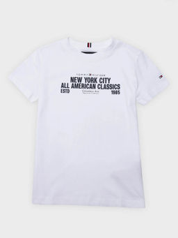 Tommy Hilfiger - Boys White Cotton Crew Neck T-shirt