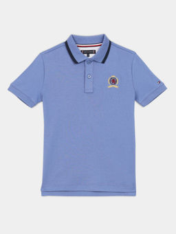 Tommy Hilfiger - Boys Blue Cotton Collar Neck Polo T-shirt