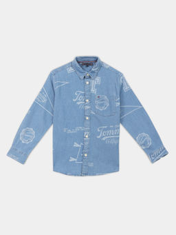 Tommy Hilfiger - Boys Blue Cotton Collar Neck Shirt