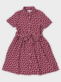 Tommy Hilfiger - Girls Pink Cotton Collar Neck Dress with Belt