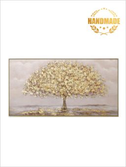 The Handmade Flair - Gold Toned Beige Tree Framed Wall Art Painting