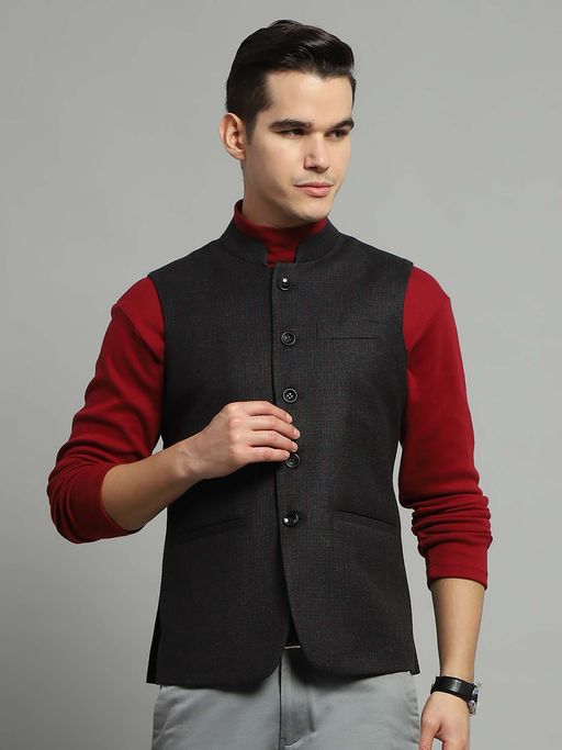 Monte Carlo Charcoal Solid Regular Waist Coat