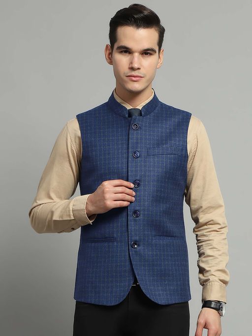 Monte Carlo Blue Solid Regular Waist Coat