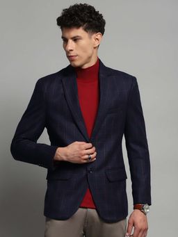 Monte Carlo - Navy Blue Checks Regular Blazer