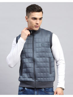Monte Carlo - Mens Grey Solid Mock Neck Sleeveless Jacket