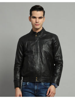 Monte Carlo - Mens Black Solid Mock Neck Full Sleeve Jacket