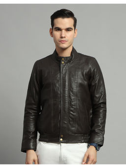 Monte Carlo - Mens Dark Brown Solid Mock Neck Full Sleeve Jacket