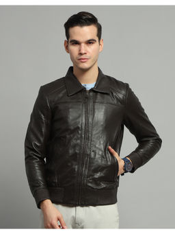 Monte Carlo - Mens Dark Brown Solid Collared Neck Full Sleeve Jacket