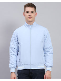 Monte Carlo - Mens Solid Sky Blue Mock Neck Full Sleeve Jacket
