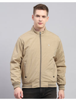 Monte Carlo - Mens Solid Khaki Mock Neck Full Sleeve Jacket