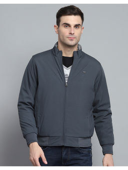 Monte Carlo - Mens Solid Grey Mock Neck Full Sleeves Jacket