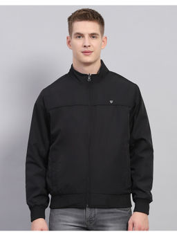 Monte Carlo - Mens Solid Black Mock Neck Full Sleeve Jacket