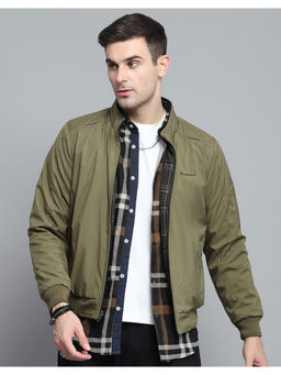 Monte Carlo - Mens Printed Green Mock Neck Full Sleeves Jacket