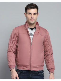Monte Carlo - Mens Solid Pink Mock Neck Full Sleeves Jacket